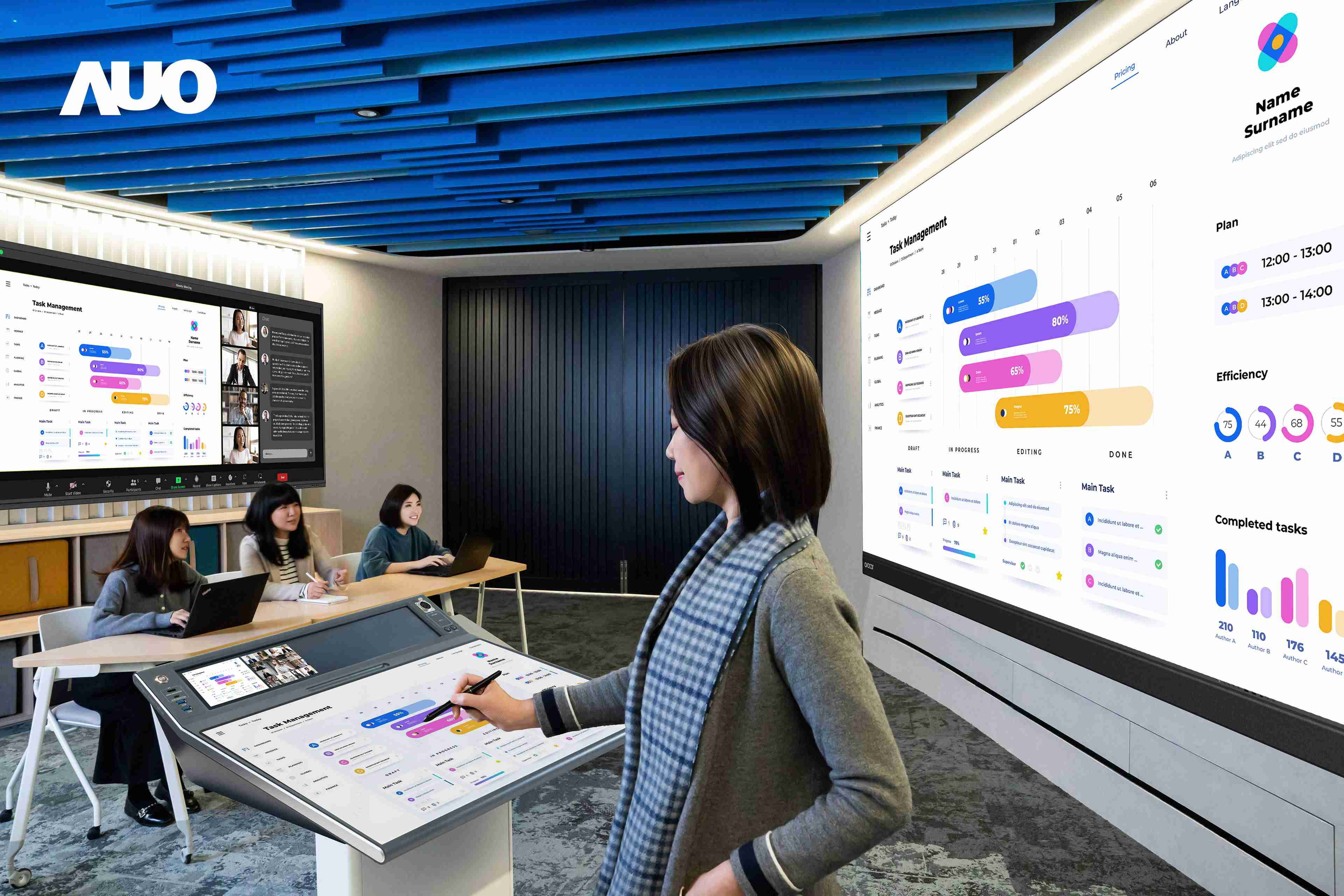 达擎携手Avocor与Rise Vision展示全方位商务领域应用，，，包含采用模块化设计的138吋一体式All-in-One LED显示器及具21:9超宽比例的92吋交互式电子白板（IFPD），，，讲者可轻松分享内容，，，，有效提升会议协作效率。。。。